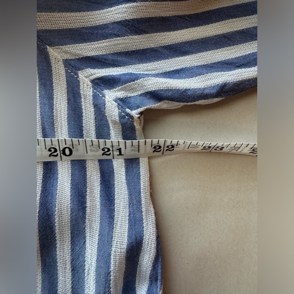 RAIN Woman's Striped Asymmetrical Hem Long Sleeve Button Down Shirt, Size L - Picture 6 of 7